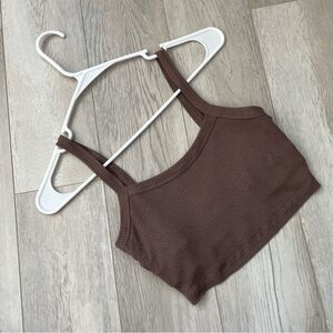 Alo Crop Tank Top ribbed whisper longline bra womens Brown (xsmall) workout gym